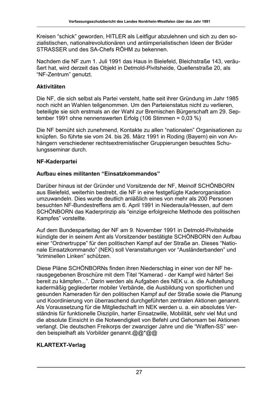 Seite 27 des Verfassungsschutzbericht 1991 Nordrhein-Westfalen