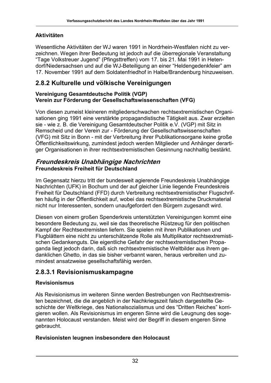 Seite 32 des Verfassungsschutzbericht 1991 Nordrhein-Westfalen