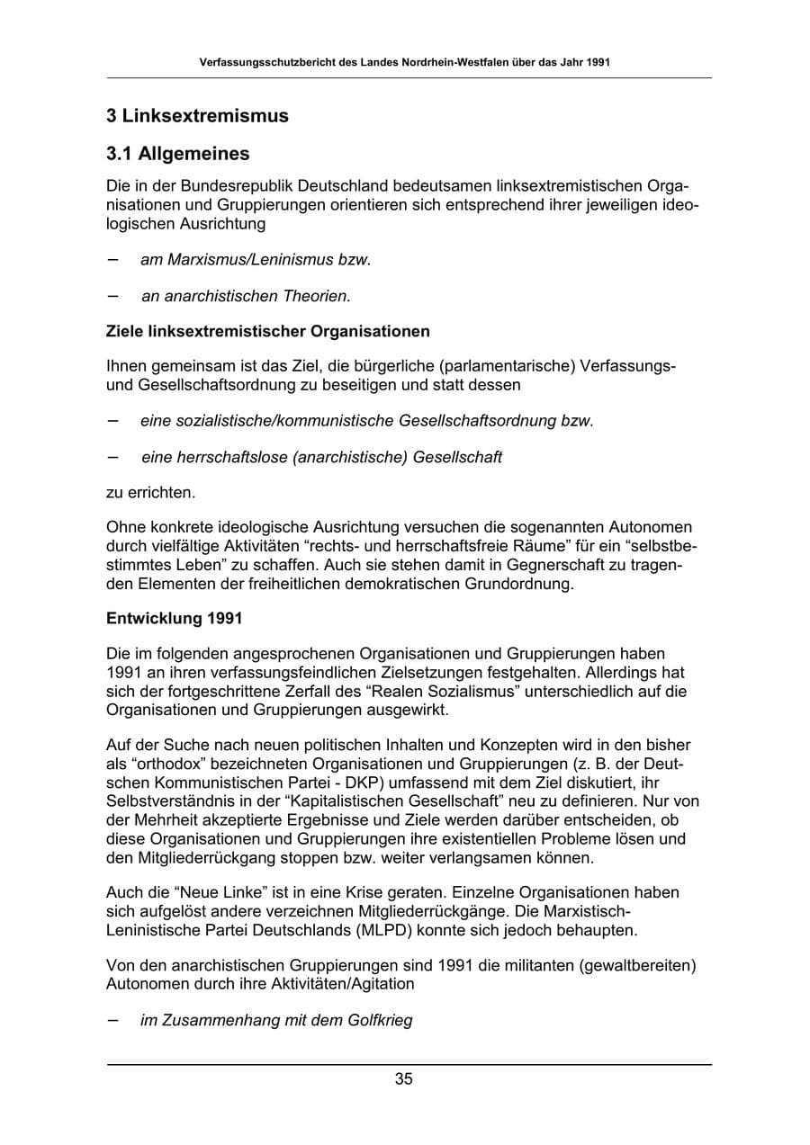 Seite 35 des Verfassungsschutzbericht 1991 Nordrhein-Westfalen