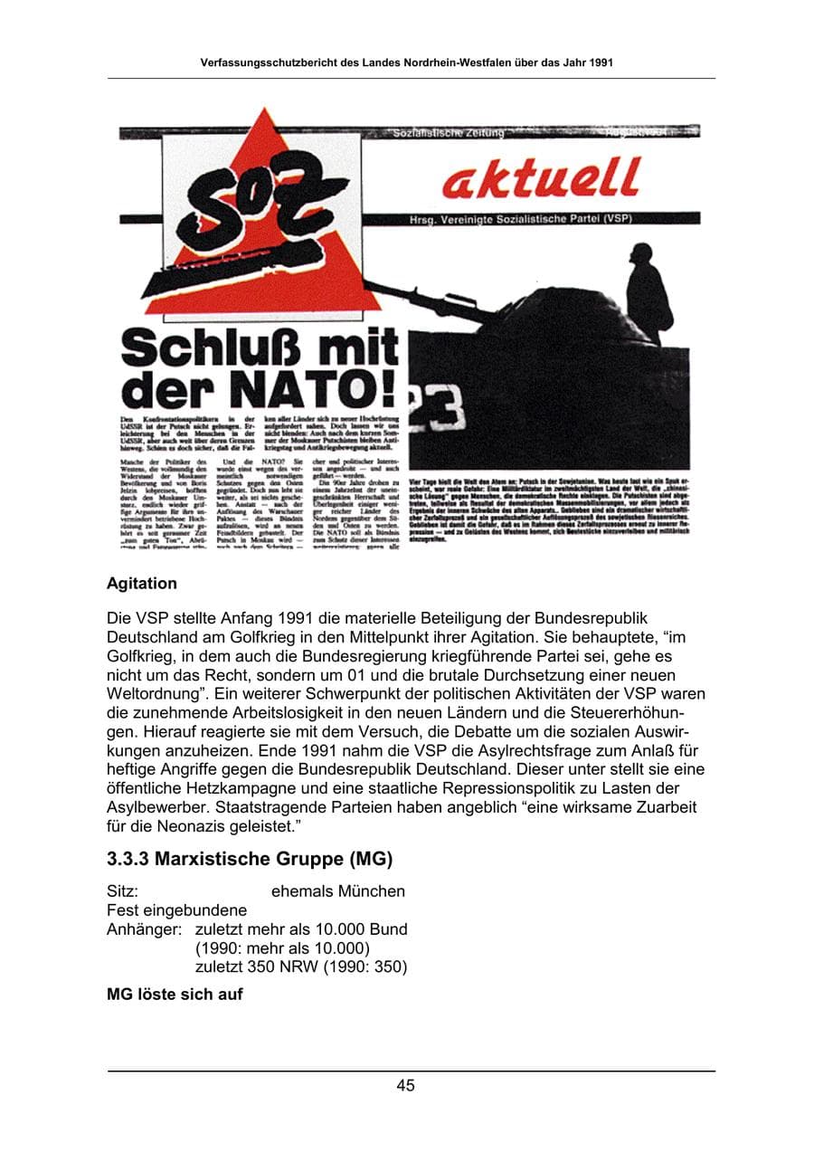 Seite 45 des Verfassungsschutzbericht 1991 Nordrhein-Westfalen