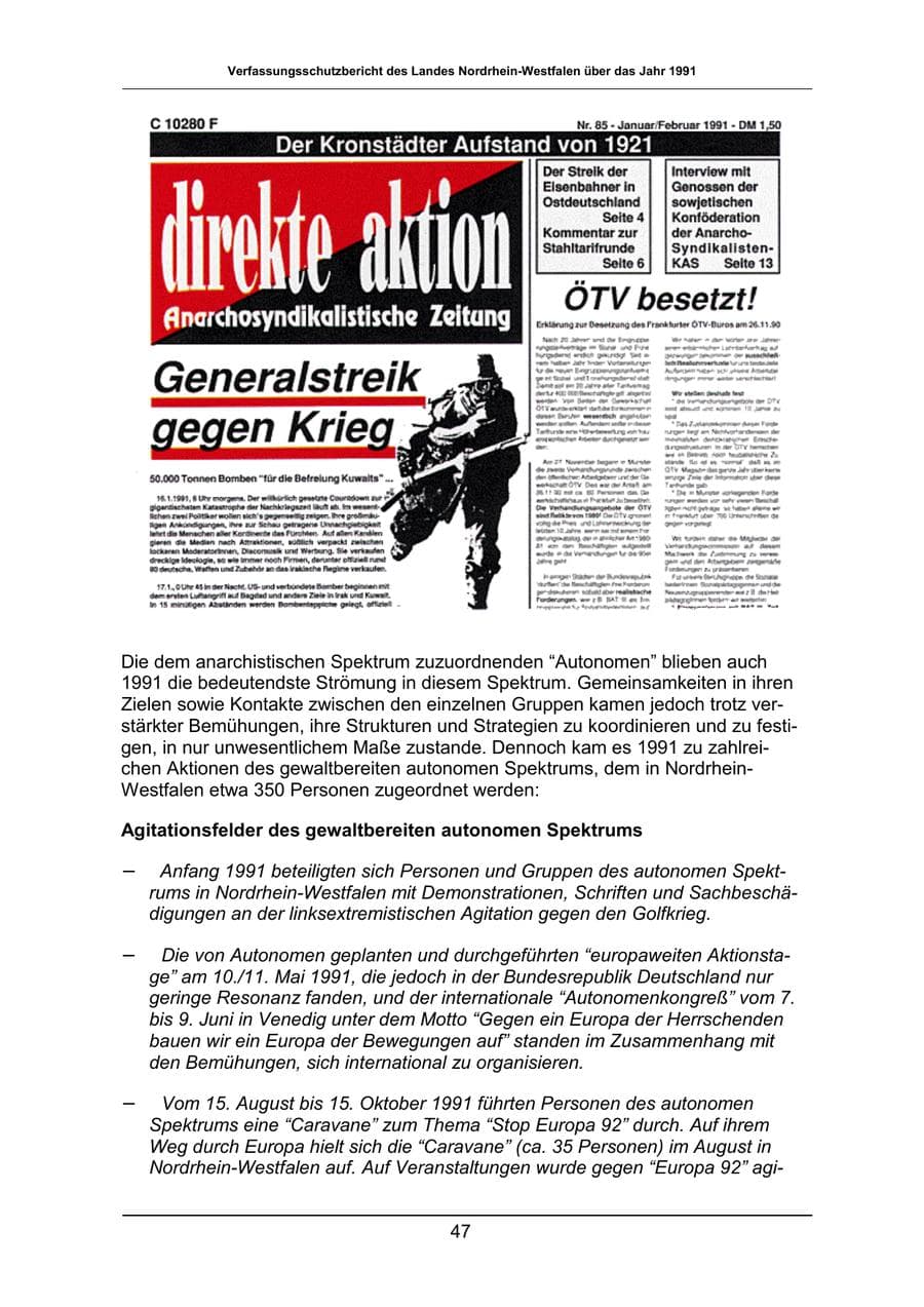 Seite 47 des Verfassungsschutzbericht 1991 Nordrhein-Westfalen