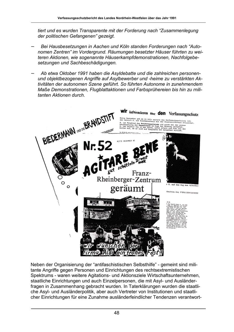 Seite 48 des Verfassungsschutzbericht 1991 Nordrhein-Westfalen