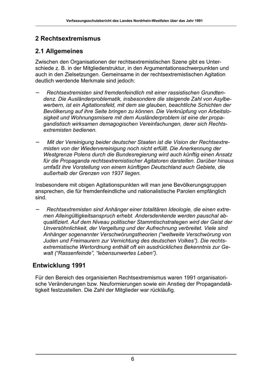 Seite 6 des Verfassungsschutzbericht 1991 Nordrhein-Westfalen