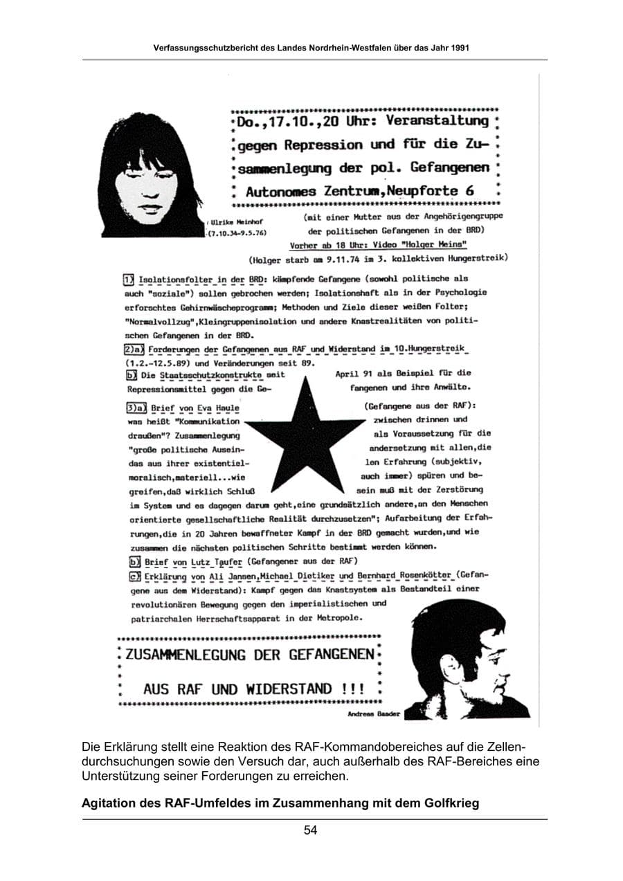 Seite 54 des Verfassungsschutzbericht 1991 Nordrhein-Westfalen
