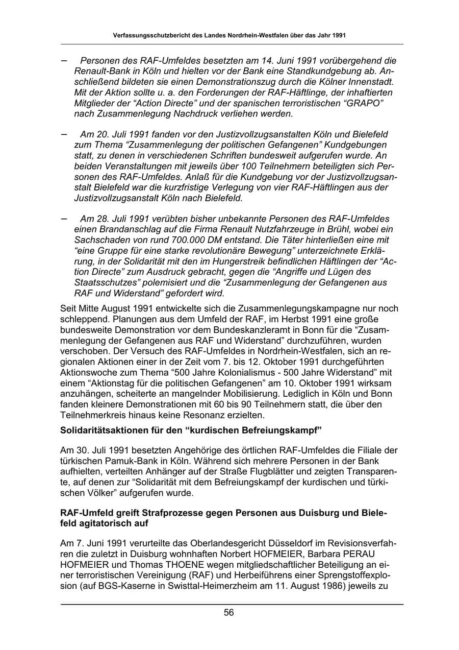 Seite 56 des Verfassungsschutzbericht 1991 Nordrhein-Westfalen