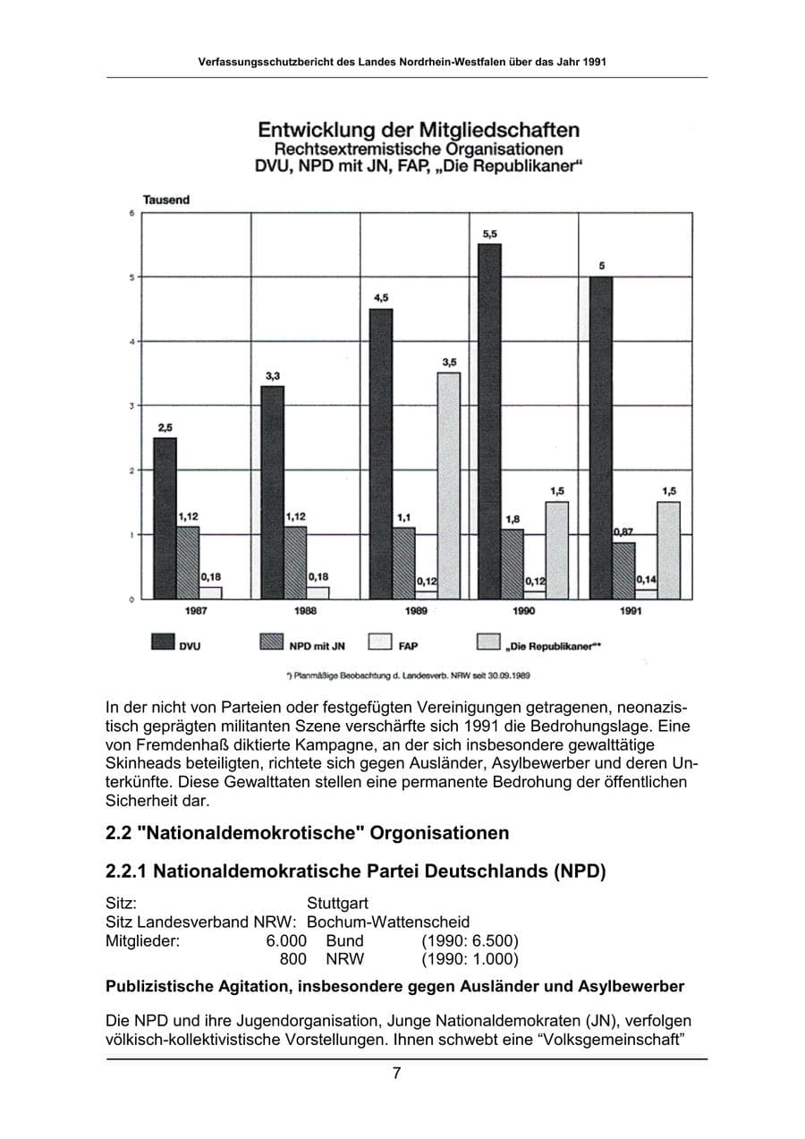 Seite 7 des Verfassungsschutzbericht 1991 Nordrhein-Westfalen