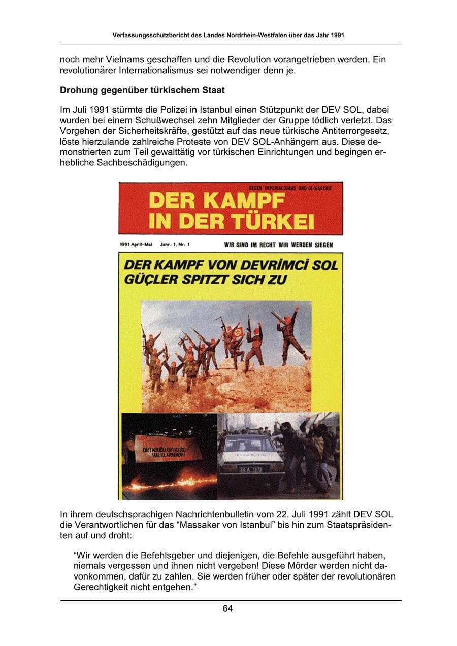 Seite 64 des Verfassungsschutzbericht 1991 Nordrhein-Westfalen