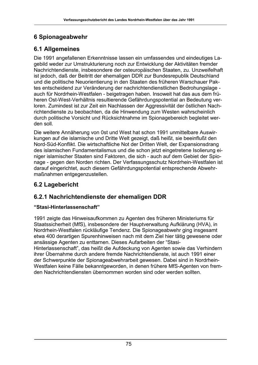 Seite 75 des Verfassungsschutzbericht 1991 Nordrhein-Westfalen