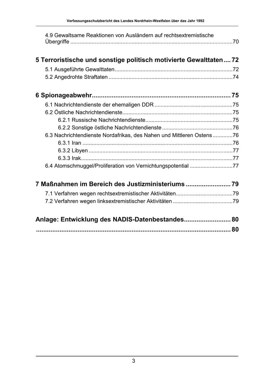 Seite 3 des Verfassungsschutzbericht 1992 Nordrhein-Westfalen
