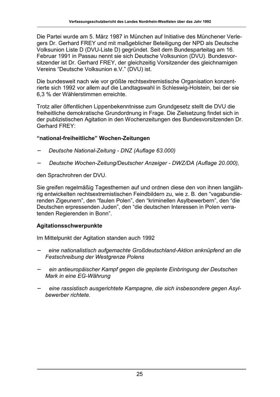 Seite 25 des Verfassungsschutzbericht 1992 Nordrhein-Westfalen