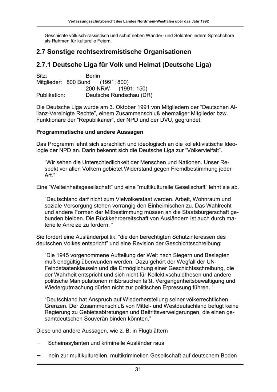 Seite 31 des Verfassungsschutzbericht 1992 Nordrhein-Westfalen