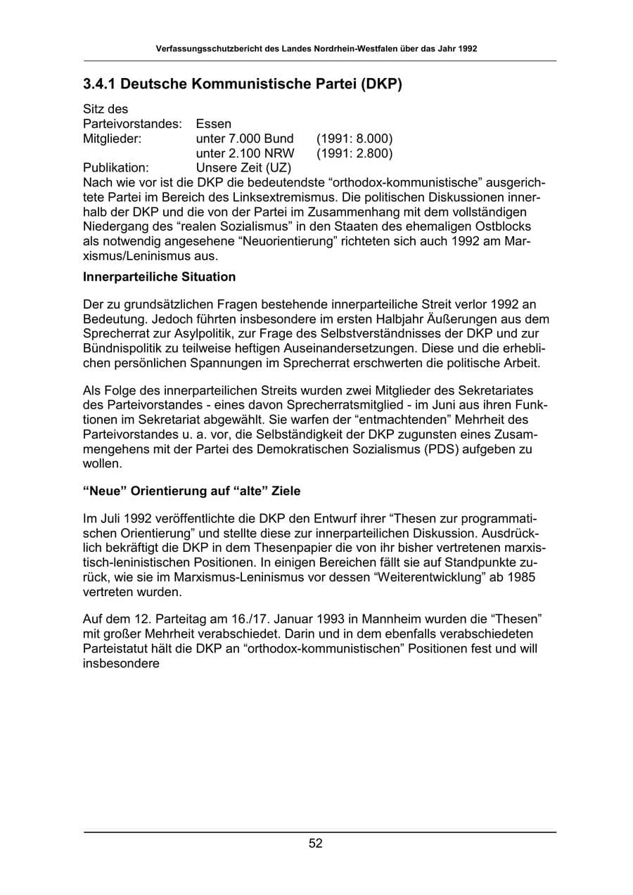 Seite 52 des Verfassungsschutzbericht 1992 Nordrhein-Westfalen