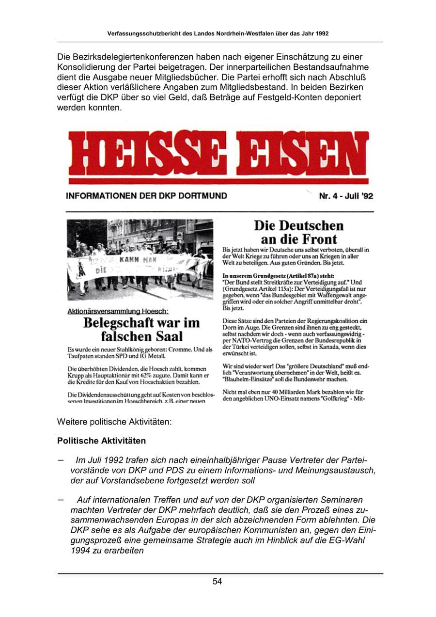 Seite 54 des Verfassungsschutzbericht 1992 Nordrhein-Westfalen
