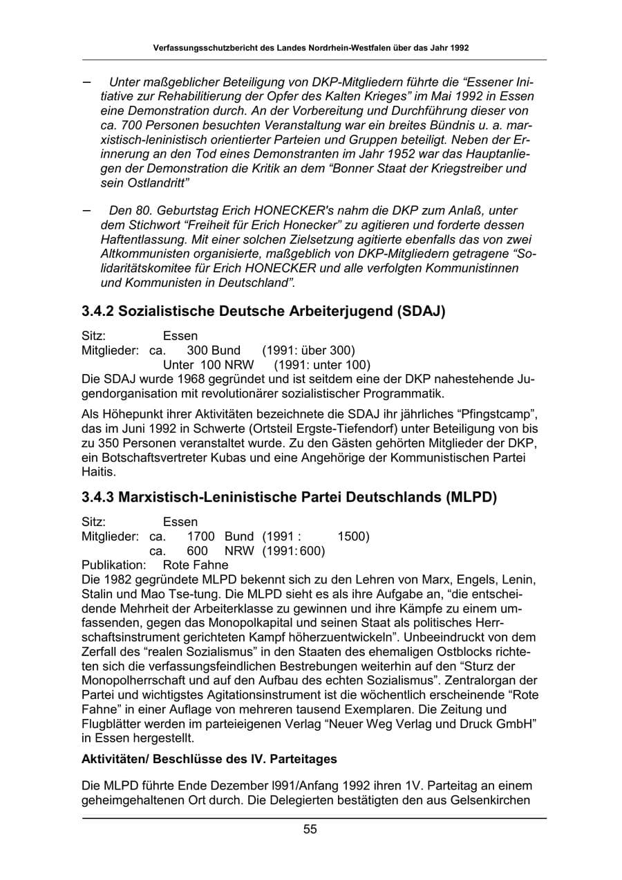 Seite 55 des Verfassungsschutzbericht 1992 Nordrhein-Westfalen
