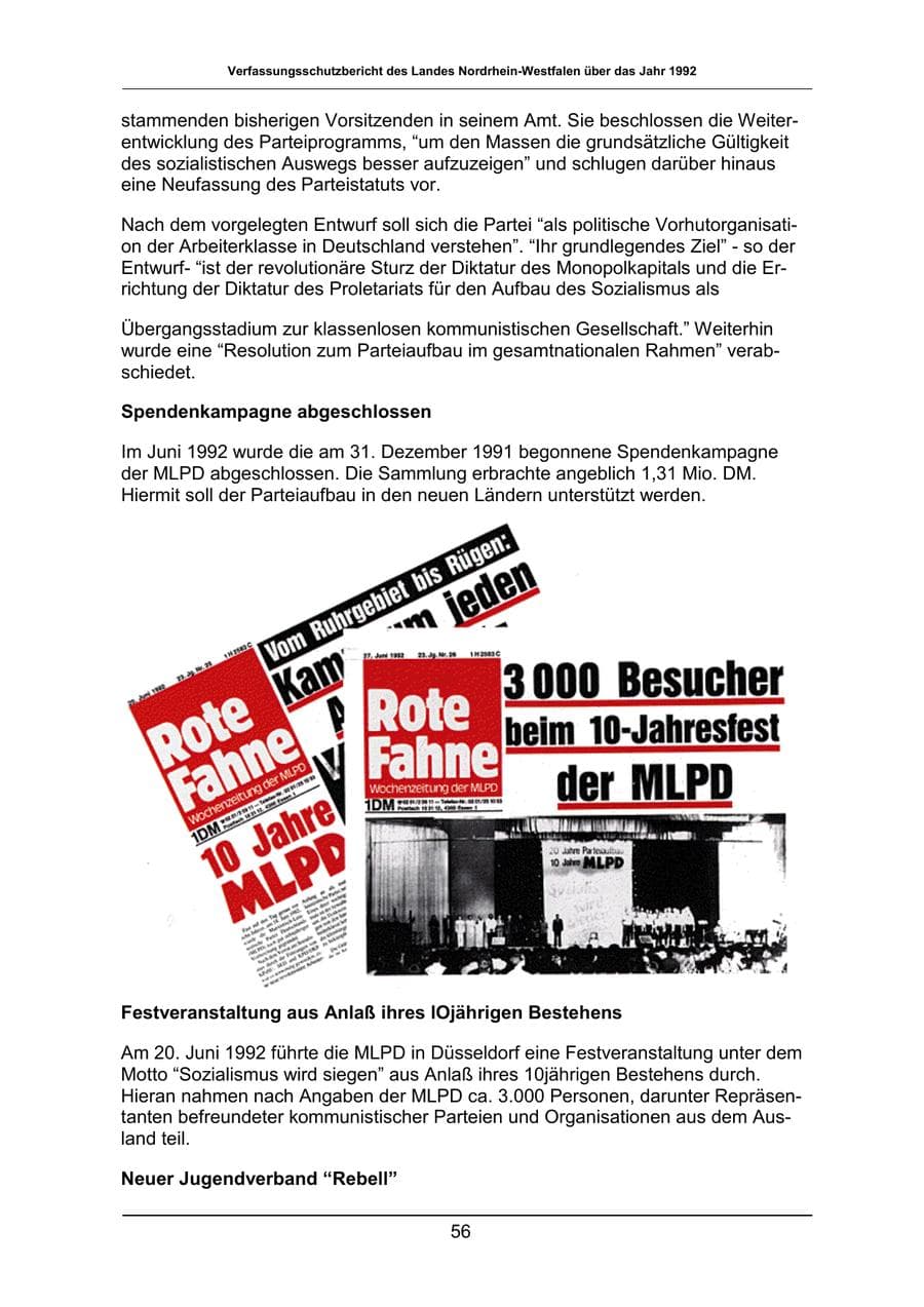 Seite 56 des Verfassungsschutzbericht 1992 Nordrhein-Westfalen