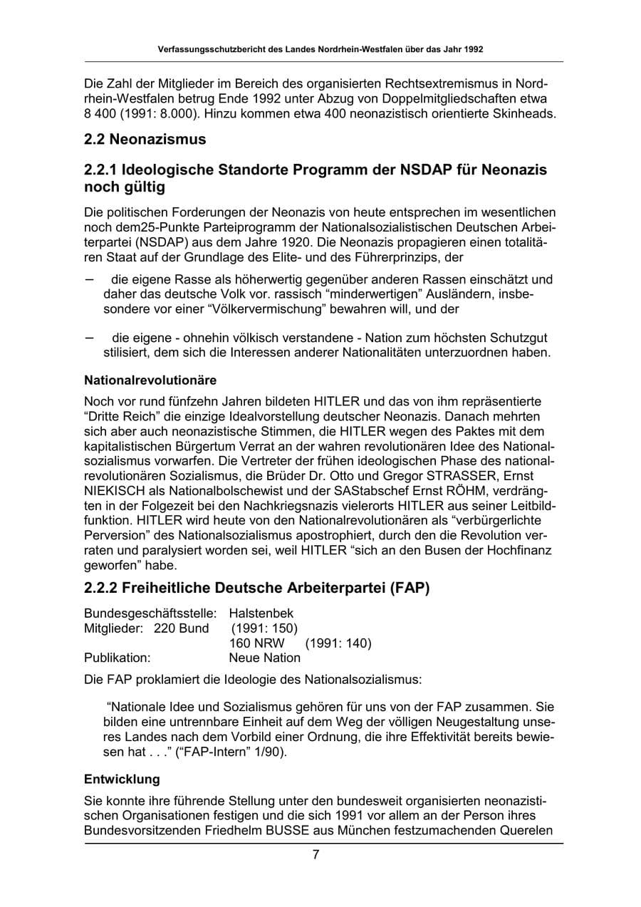 Seite 7 des Verfassungsschutzbericht 1992 Nordrhein-Westfalen