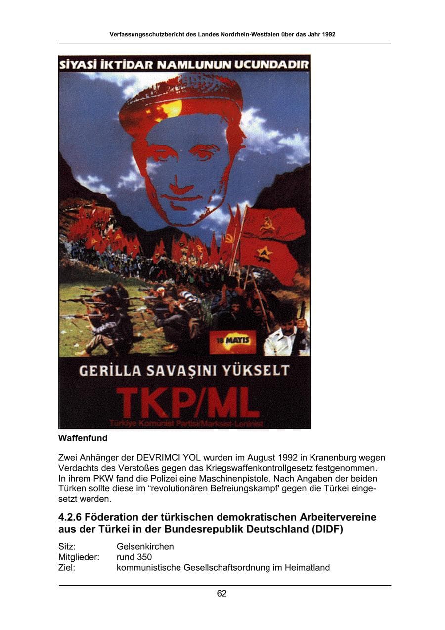 Seite 62 des Verfassungsschutzbericht 1992 Nordrhein-Westfalen