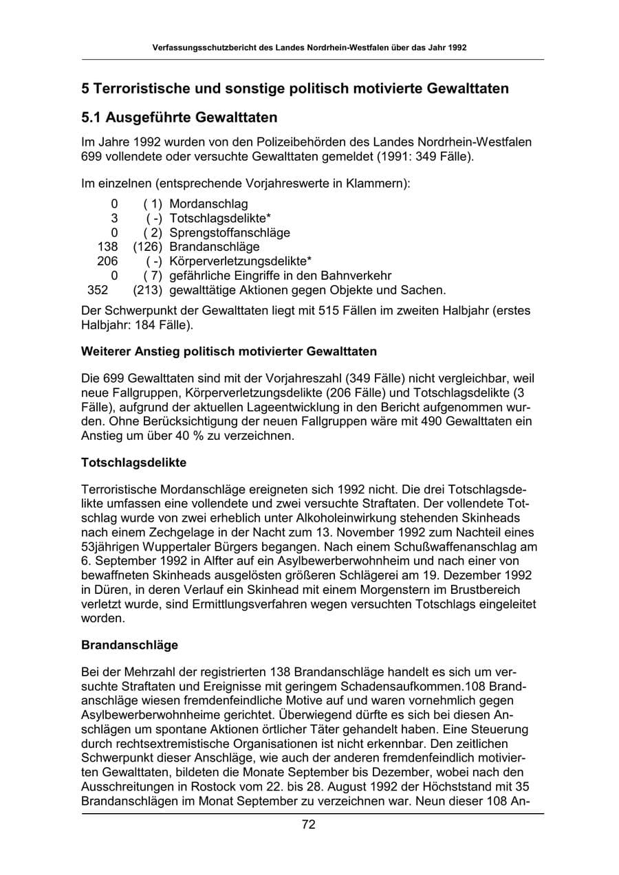 Seite 72 des Verfassungsschutzbericht 1992 Nordrhein-Westfalen
