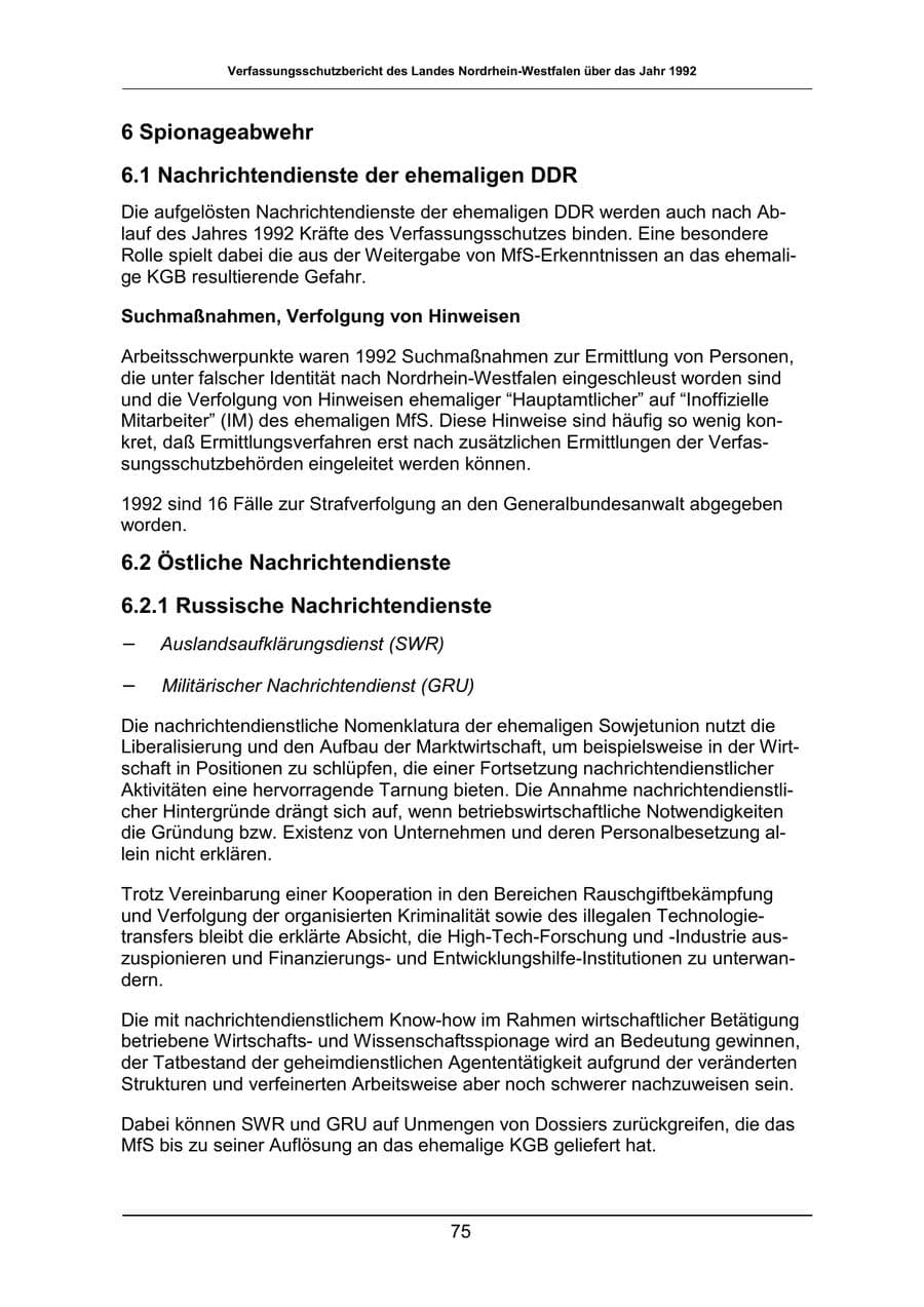 Seite 75 des Verfassungsschutzbericht 1992 Nordrhein-Westfalen