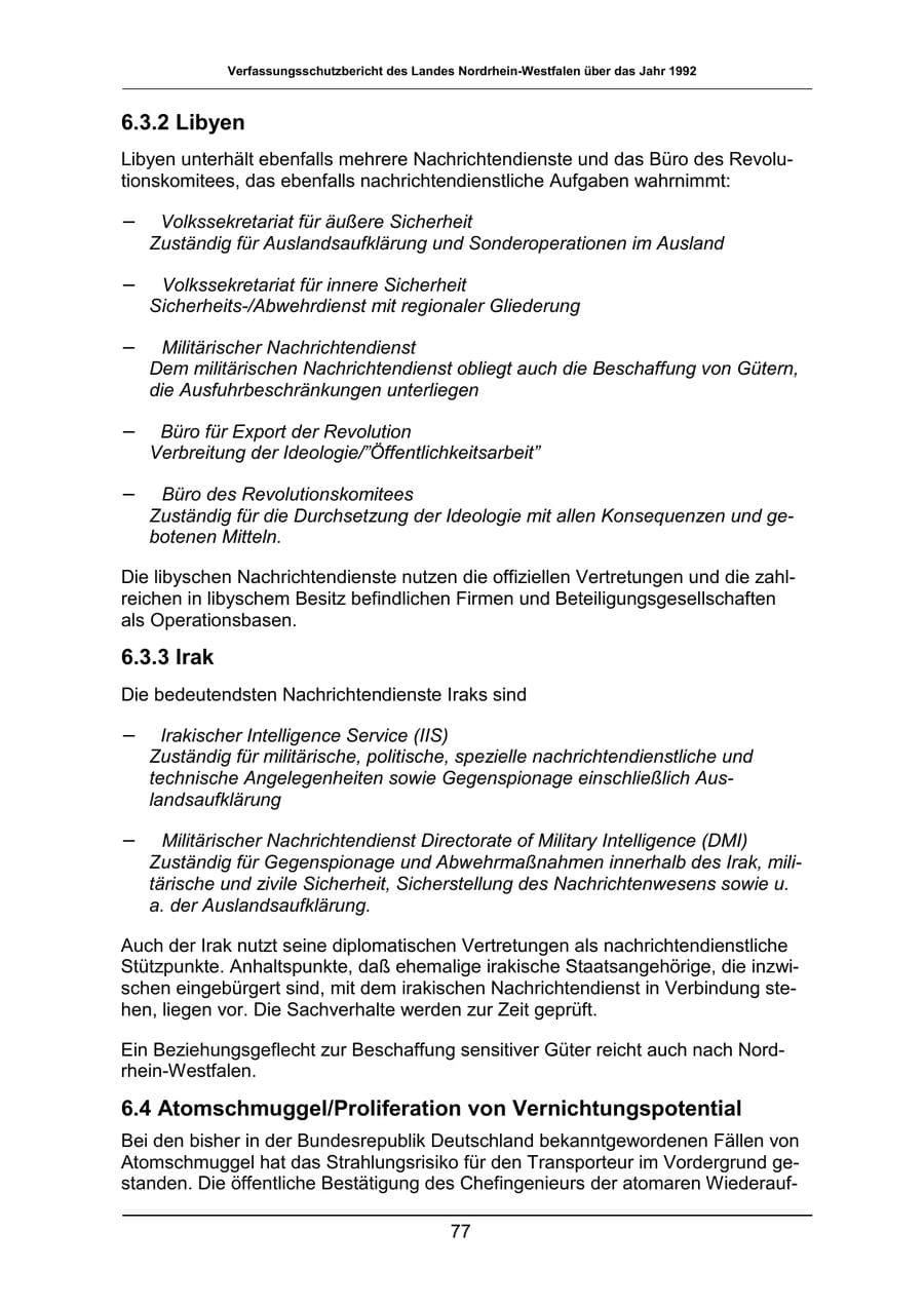 Seite 77 des Verfassungsschutzbericht 1992 Nordrhein-Westfalen
