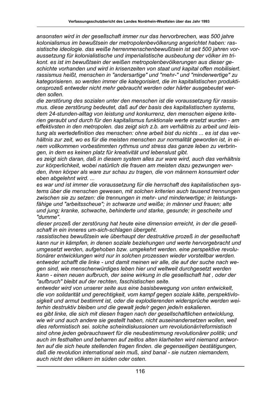 Seite 116 des Verfassungsschutzbericht 1993 Nordrhein-Westfalen