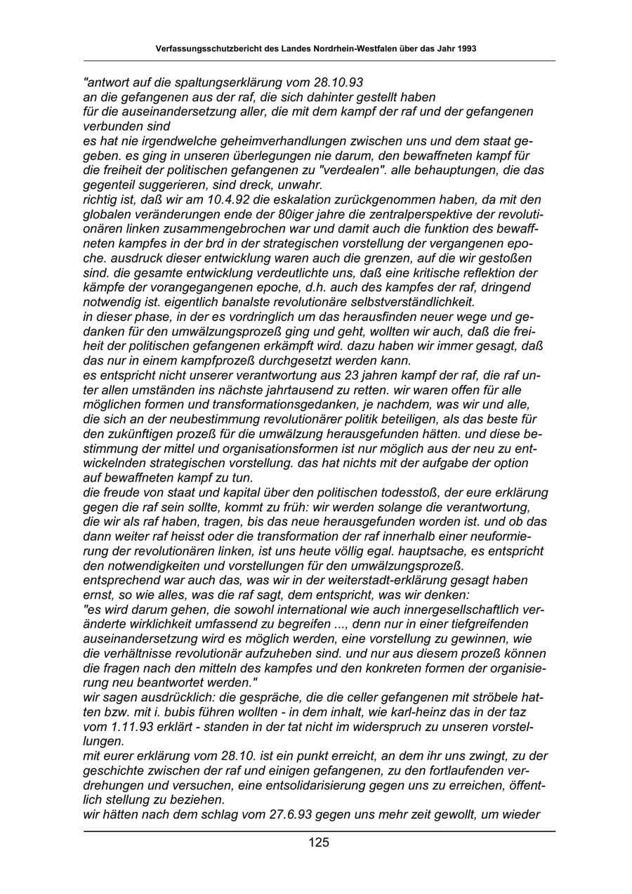 Seite 125 des Verfassungsschutzbericht 1993 Nordrhein-Westfalen