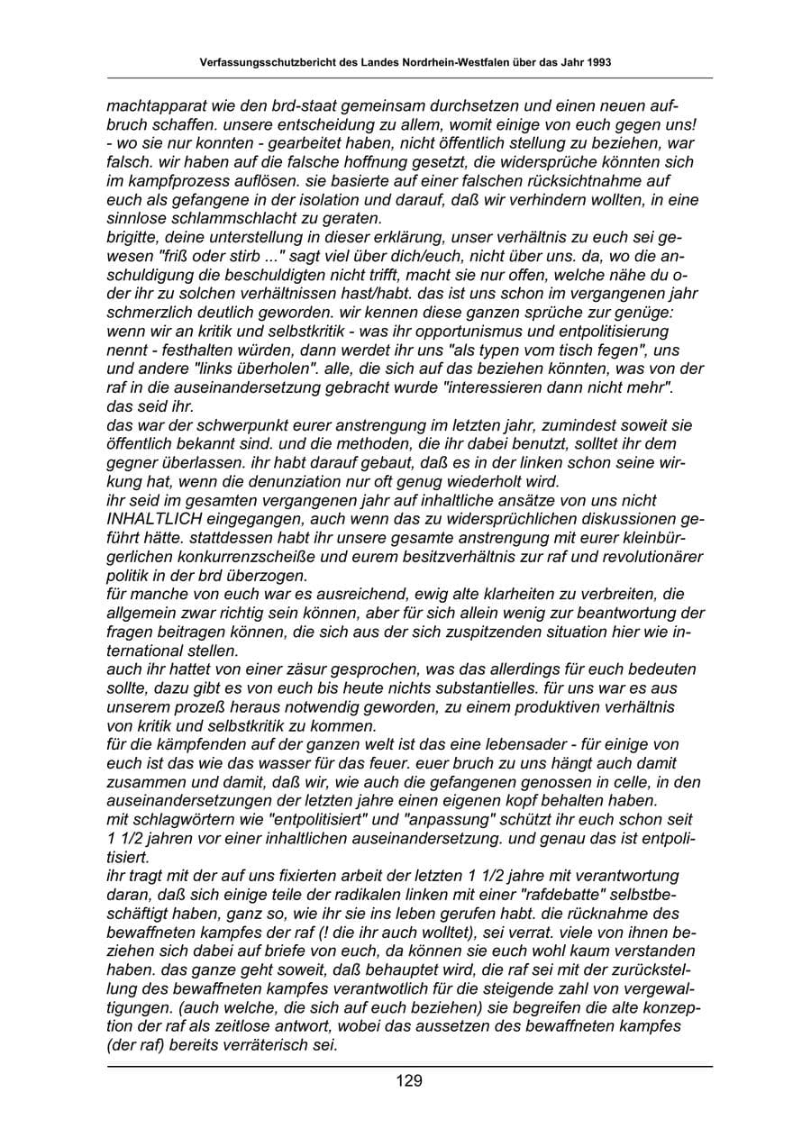 Seite 129 des Verfassungsschutzbericht 1993 Nordrhein-Westfalen