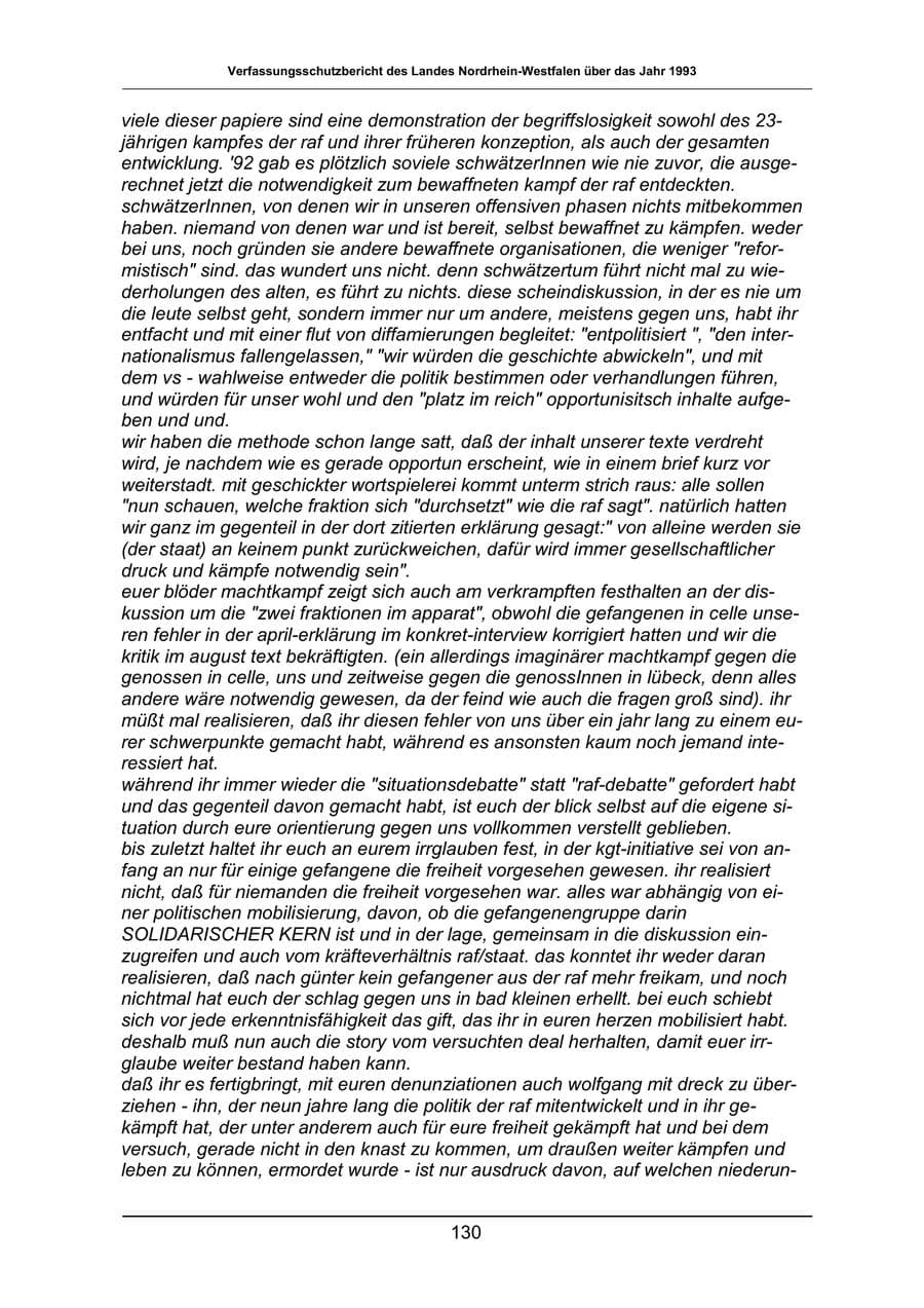 Seite 130 des Verfassungsschutzbericht 1993 Nordrhein-Westfalen