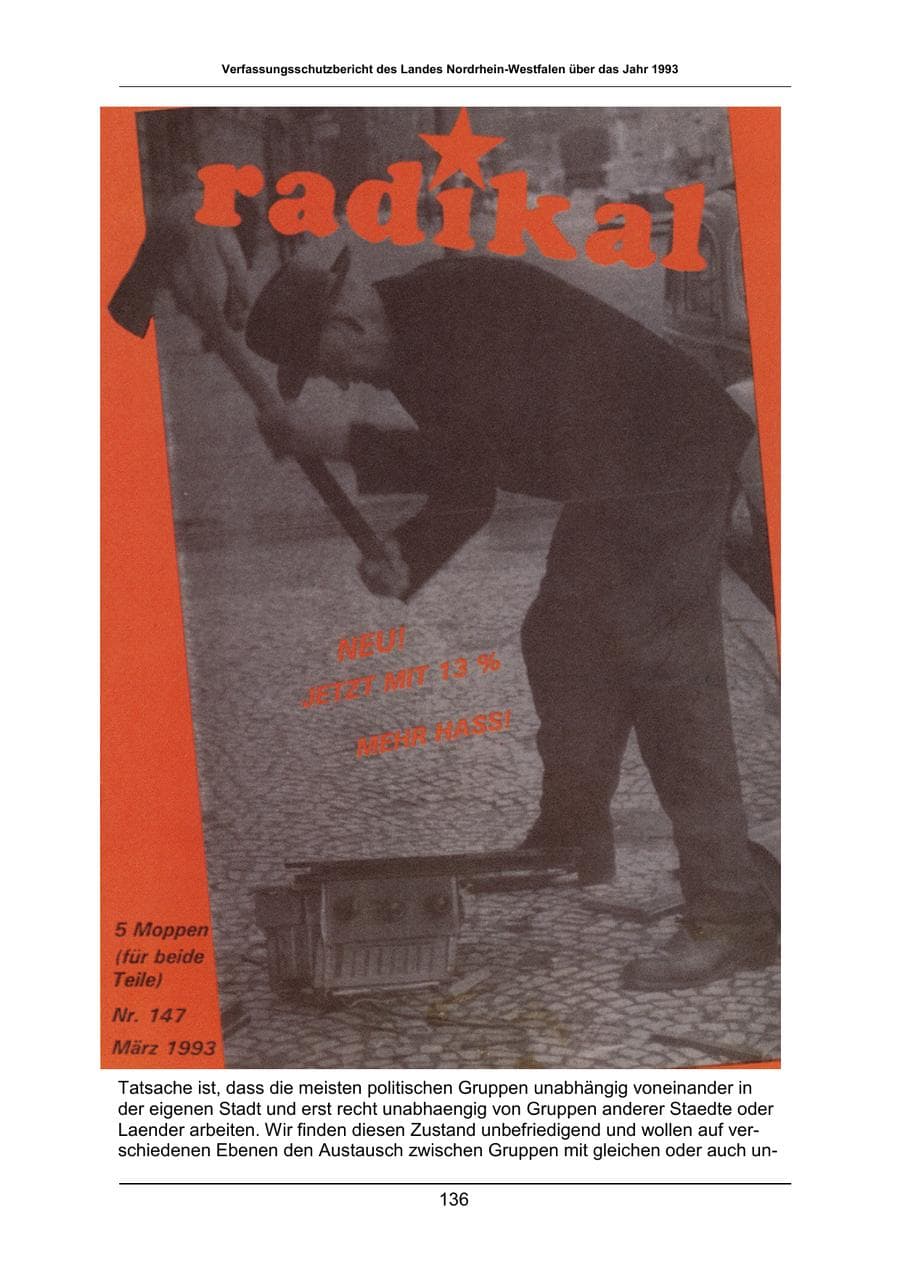 Seite 136 des Verfassungsschutzbericht 1993 Nordrhein-Westfalen