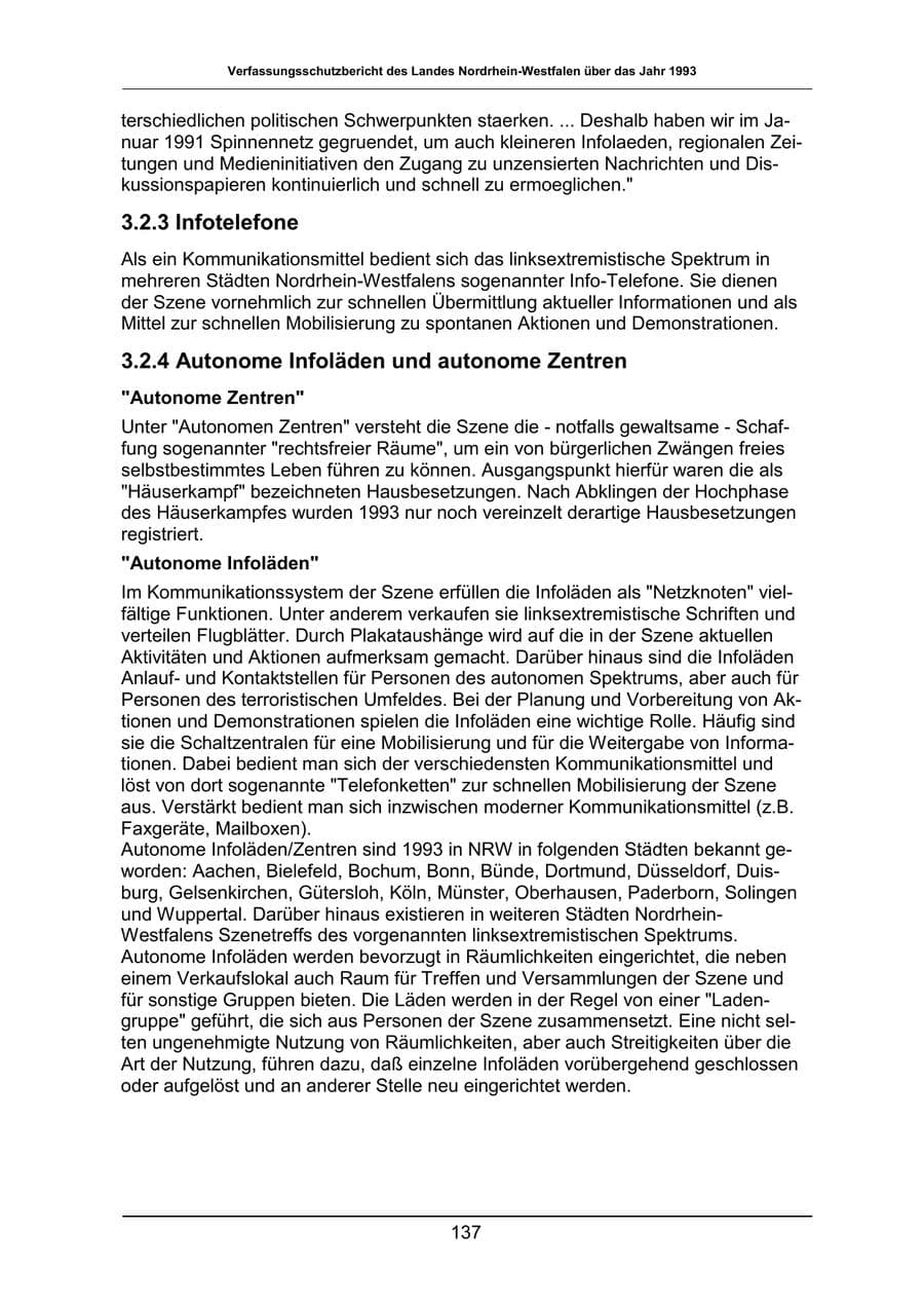 Seite 137 des Verfassungsschutzbericht 1993 Nordrhein-Westfalen