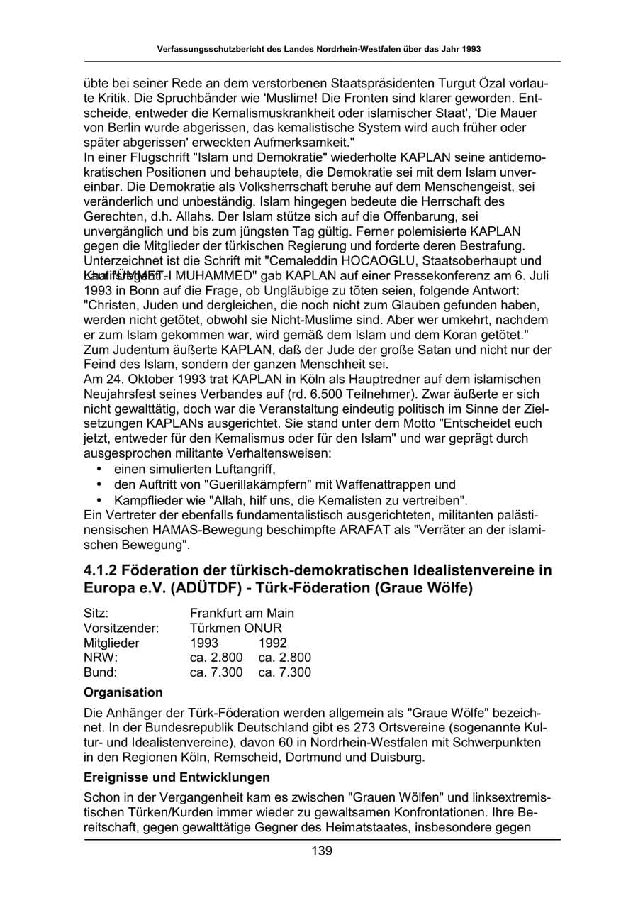 Seite 139 des Verfassungsschutzbericht 1993 Nordrhein-Westfalen