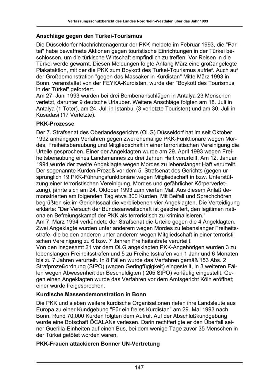 Seite 147 des Verfassungsschutzbericht 1993 Nordrhein-Westfalen