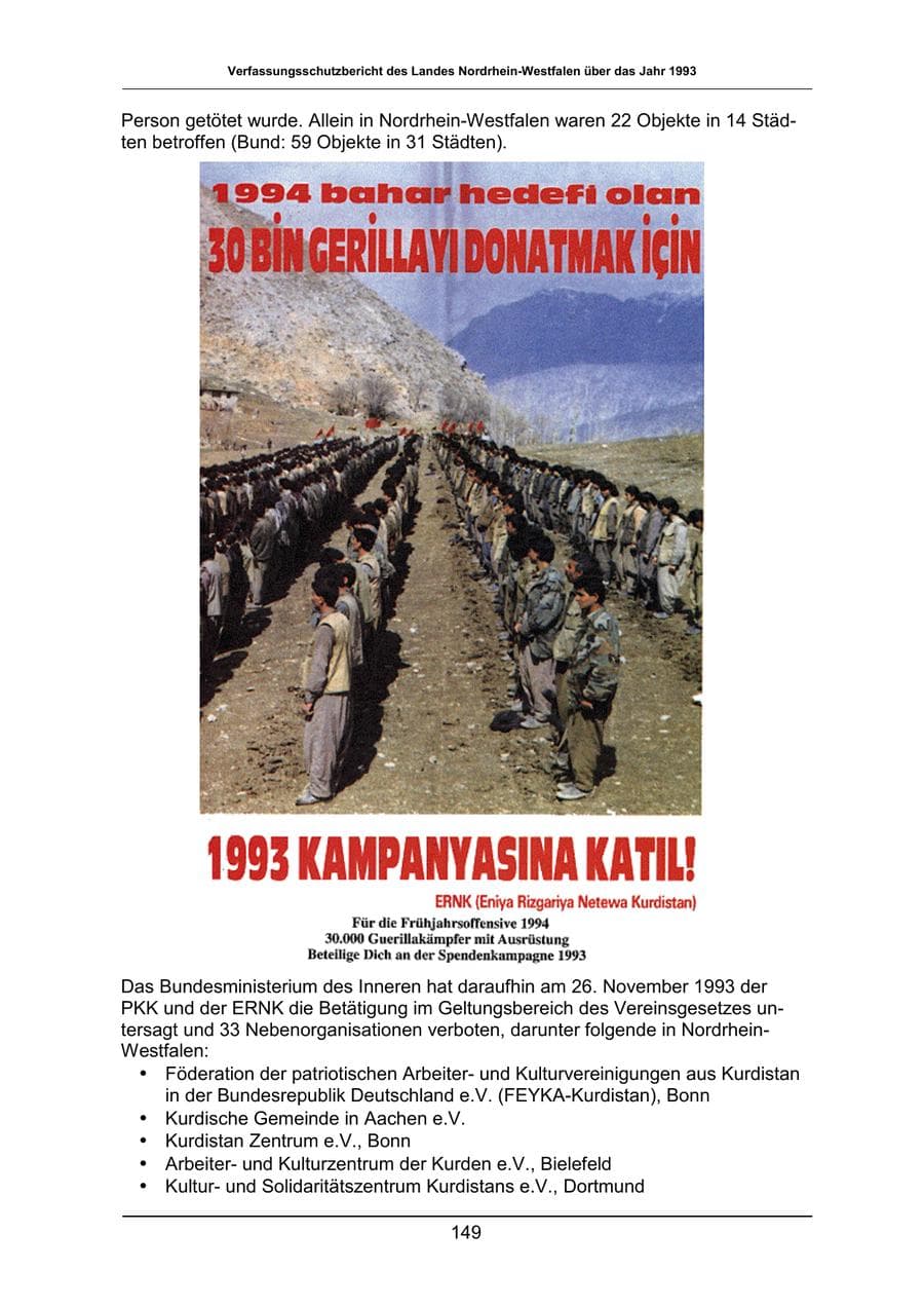 Seite 149 des Verfassungsschutzbericht 1993 Nordrhein-Westfalen