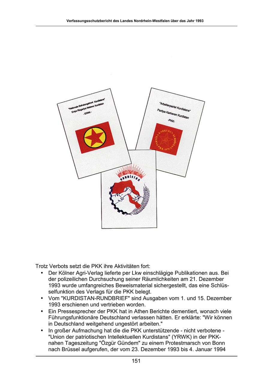 Seite 151 des Verfassungsschutzbericht 1993 Nordrhein-Westfalen