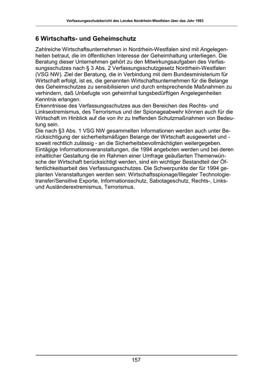 Seite 157 des Verfassungsschutzbericht 1993 Nordrhein-Westfalen