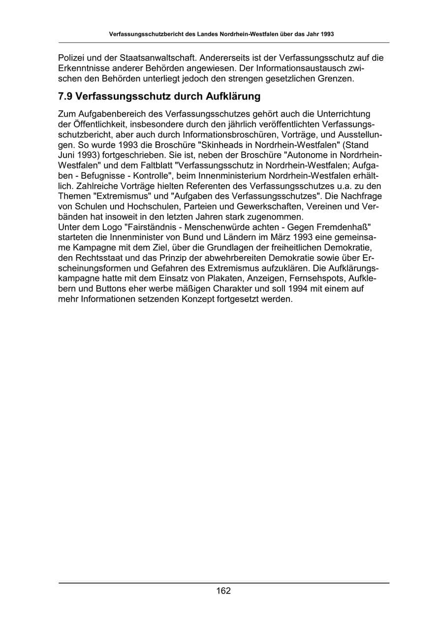Seite 162 des Verfassungsschutzbericht 1993 Nordrhein-Westfalen