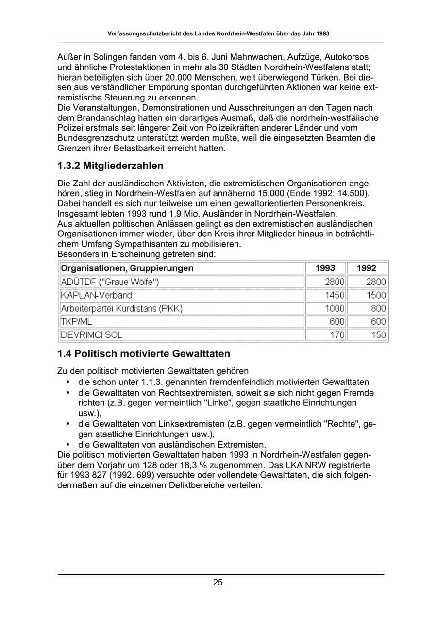 Seite 25 des Verfassungsschutzbericht 1993 Nordrhein-Westfalen