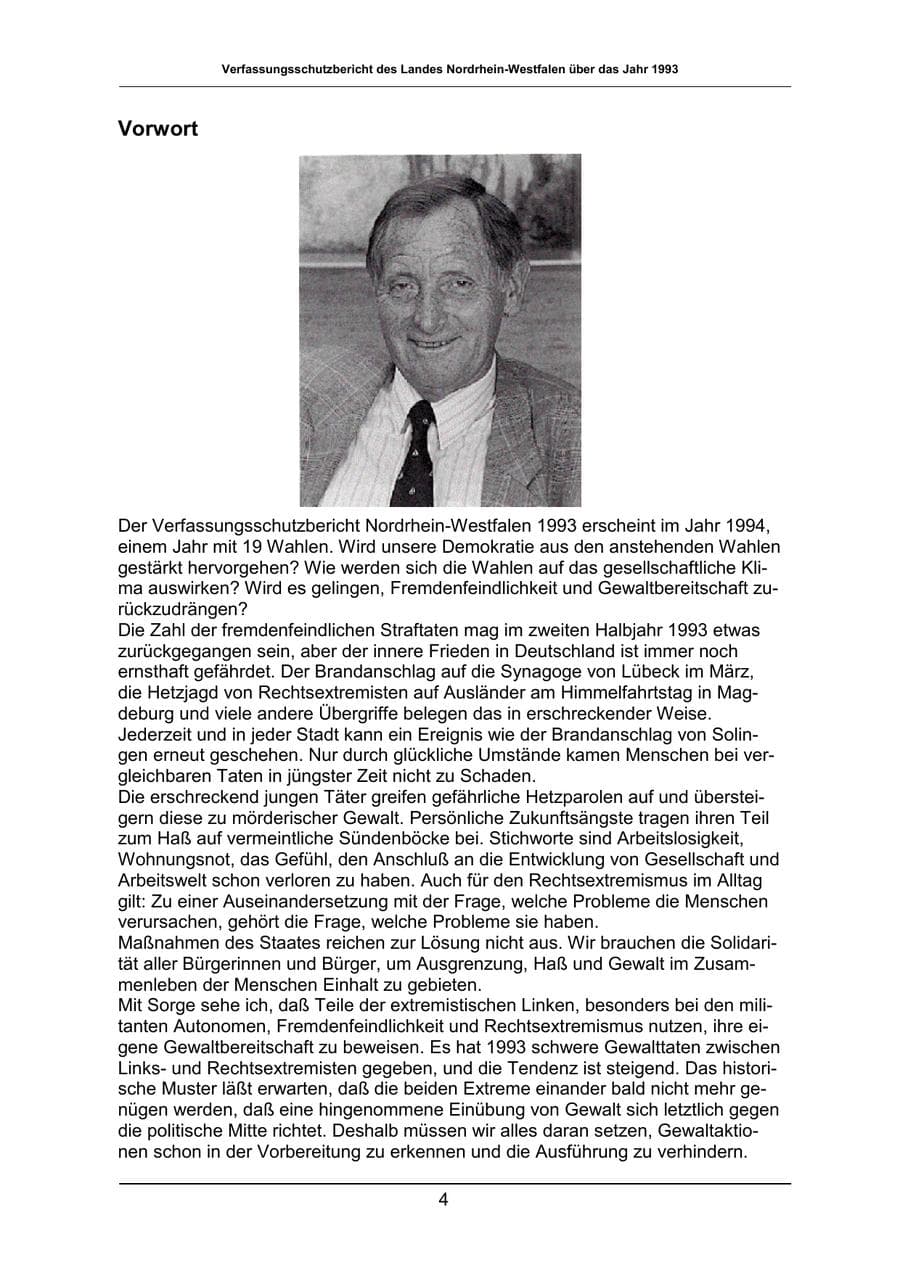 Seite 4 des Verfassungsschutzbericht 1993 Nordrhein-Westfalen