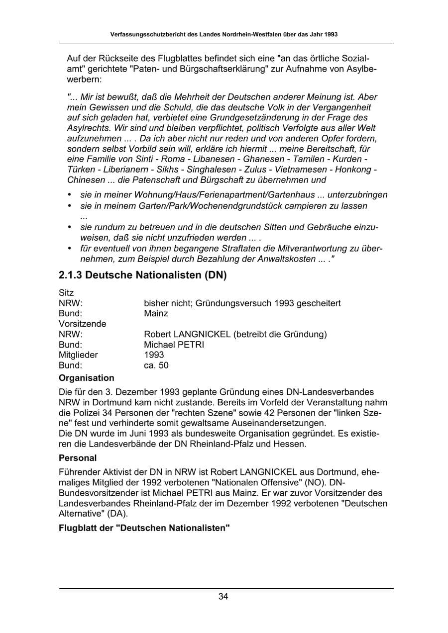 Seite 34 des Verfassungsschutzbericht 1993 Nordrhein-Westfalen