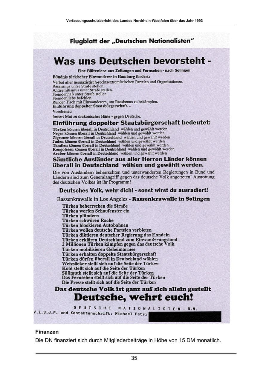 Seite 35 des Verfassungsschutzbericht 1993 Nordrhein-Westfalen