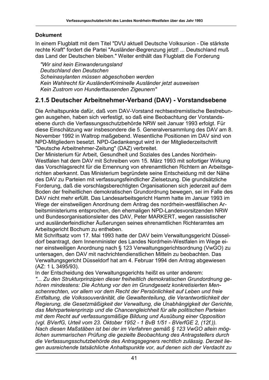 Seite 41 des Verfassungsschutzbericht 1993 Nordrhein-Westfalen