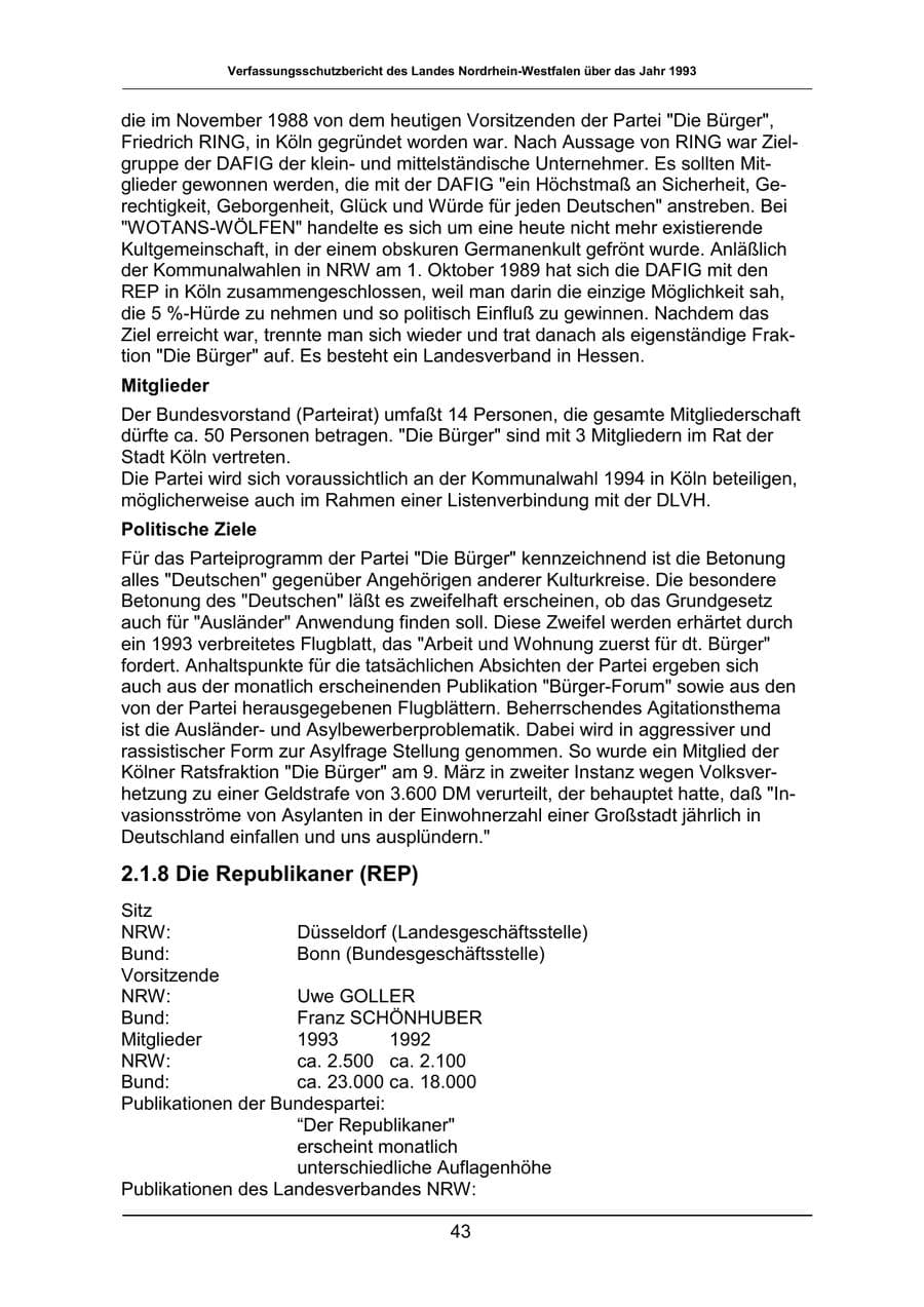 Seite 43 des Verfassungsschutzbericht 1993 Nordrhein-Westfalen