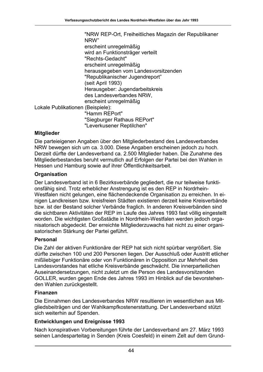 Seite 44 des Verfassungsschutzbericht 1993 Nordrhein-Westfalen