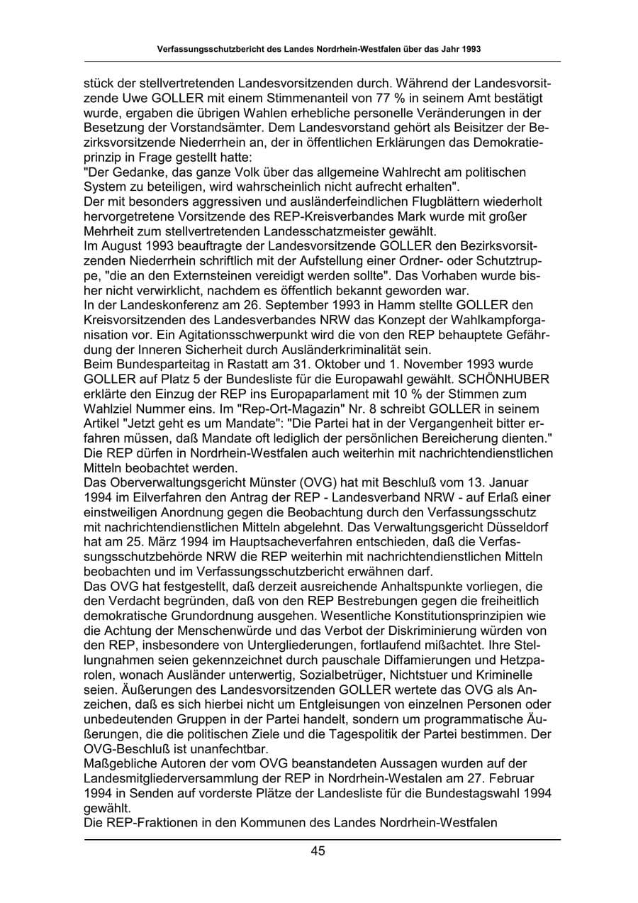 Seite 45 des Verfassungsschutzbericht 1993 Nordrhein-Westfalen
