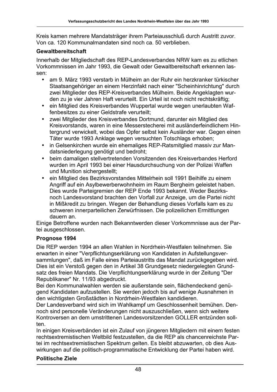 Seite 48 des Verfassungsschutzbericht 1993 Nordrhein-Westfalen