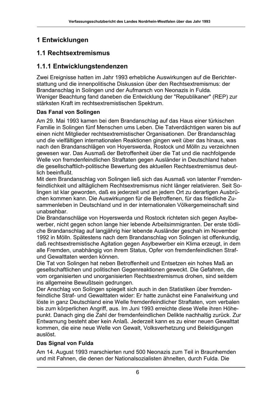 Seite 6 des Verfassungsschutzbericht 1993 Nordrhein-Westfalen