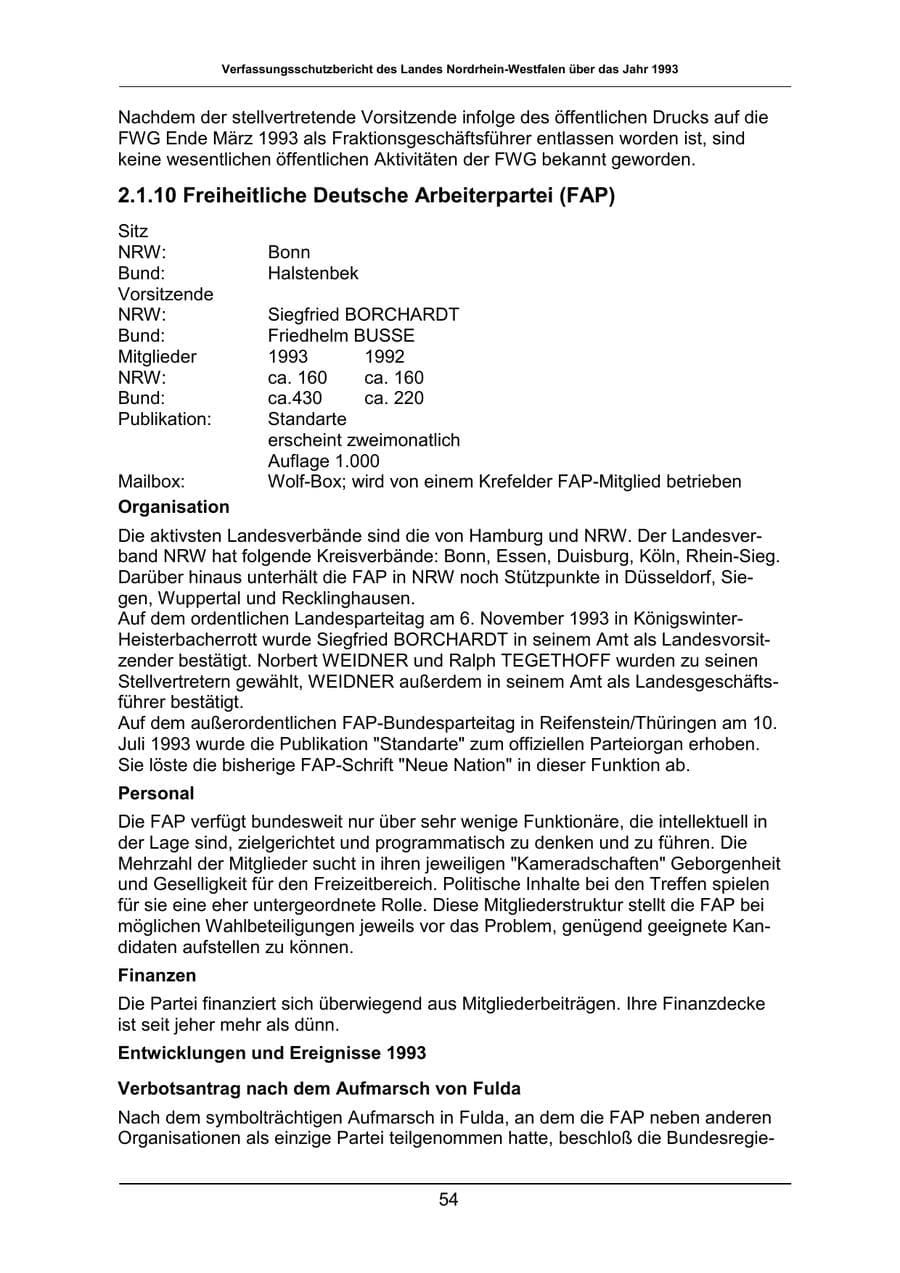 Seite 54 des Verfassungsschutzbericht 1993 Nordrhein-Westfalen