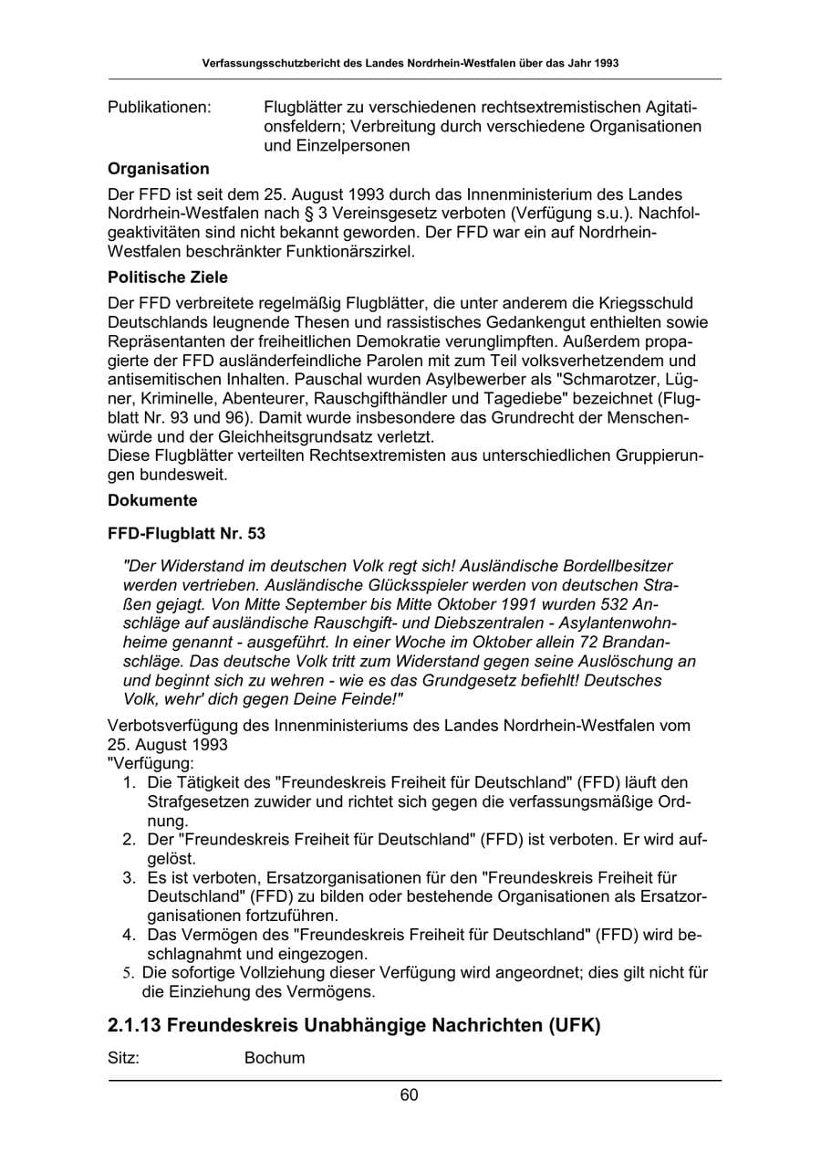 Seite 60 des Verfassungsschutzbericht 1993 Nordrhein-Westfalen