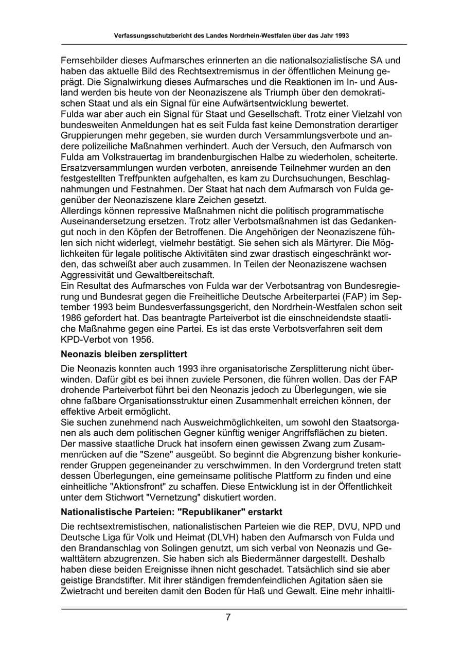 Seite 7 des Verfassungsschutzbericht 1993 Nordrhein-Westfalen