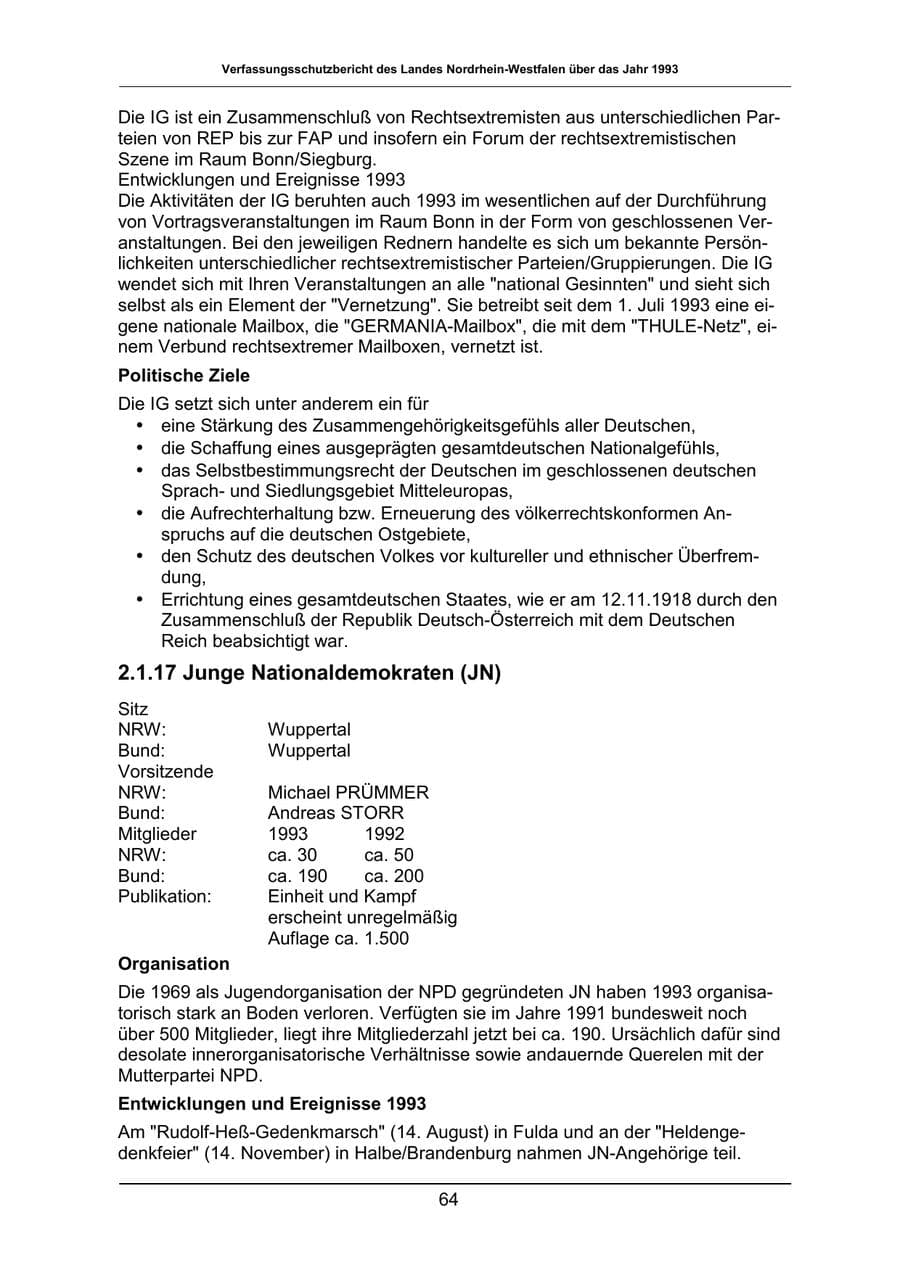 Seite 64 des Verfassungsschutzbericht 1993 Nordrhein-Westfalen